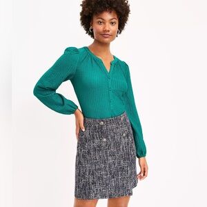 Loft Tweed Button Wrap Mini Skirt Black Ivory Size 2 Petite